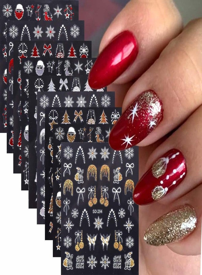 SWEET TREND 9 Sheets Christmas Nail Stickers: 3D Self-Adhesive Xmas Nail Art Decals - Christmas Tree Snowflake Star Reindeer Santa Designs - Holiday Winter Manicure Decorations for Women - Image 1